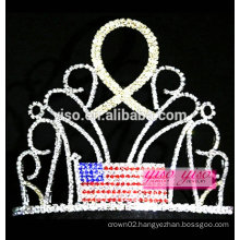 yiwu factory best design crystal flag with gold ribbon rhinestone tiara